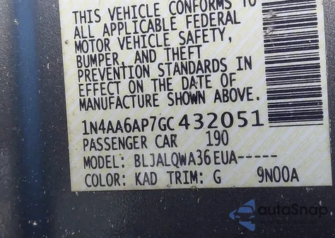 2016 Nissan Maxima 3.5 Platinum/3.5 S/3.5 Sl/3.5 Sr/3.5 Sv from USA, damaged, VIN 1N4AA6AP7GC432051